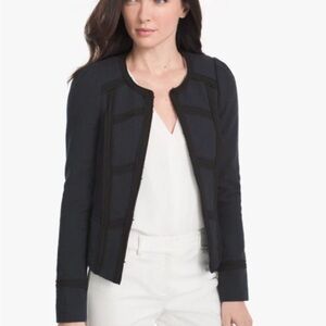 White House Black Market navy blue tweed crop Blazer size xs 00